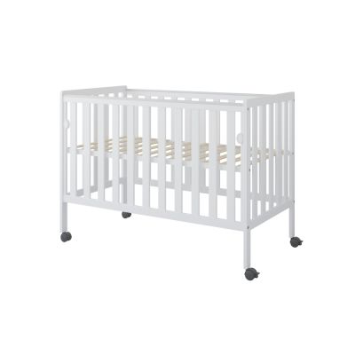 Patut din lemn si MDF pentru copii Nichiduta Bambi Alb cu laterala culisanta,roti cu blocare, vopsele ecologice pe baza de apa, margini rotunjite, dimensiuni interioare 120x60 cm