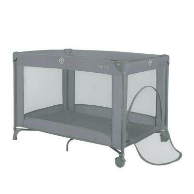 Patut pliant, Lionelo, Amelie, Cu intrare laterala, 100.5×70.5 cm, Include salteluta, roti, geanta pentru transport, Constructie usoara- 7 kg, Cadru stabil din otel, Gri