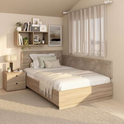 Oferta Pat colt AMBRO, 90x200, Oak cu saltea inclusa