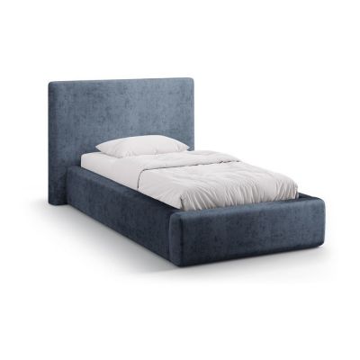 Pat albastru închis tapițat cu spațiu de depozitare cu somieră 90x200 cm Amy – Micadoni
