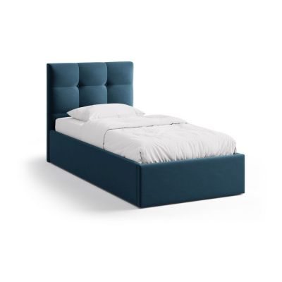 Pat albastru tapițat cu spațiu de depozitare cu somieră 90x200 cm Phaedra – Micadoni