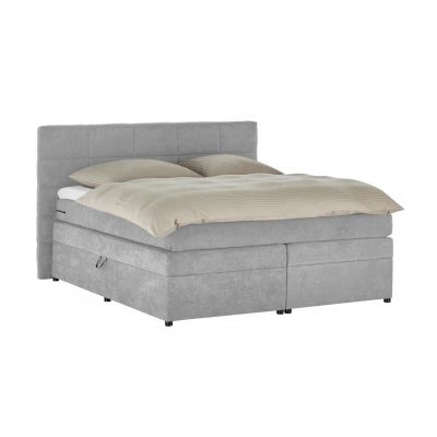 Pat Boxspring Gibson, cu ladă de depozitare, saltea și topper incluse, 160x200 cm, Gri, Outlet