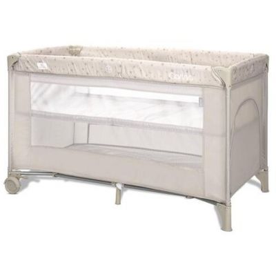 Pat Copii Pliabil Carina 2 Nivele Deschidere Laterala Cu Fermoar Prevazut Cu Roti Cu Frana Beige Stars