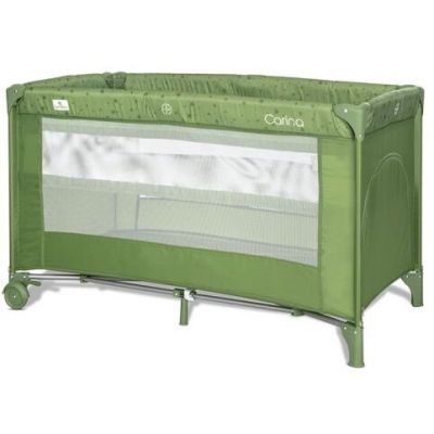 Pat Copii Pliabil Carina 2 Nivele Deschidere Laterala Cu Fermoar Prevazut Cu Roti Cu Frana Green Stars