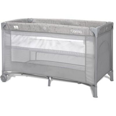 Pat Copii Pliabil Carina 2 Nivele Deschidere Laterala Cu Fermoar Prevazut Cu Roti Cu Frana Grey Stars