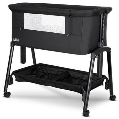 Pat Copii Pliabil Co-Sleeper Millie 0 Luni+ Max. 9Kg Inaltime Reglabila 7 Pozitii Sistem Antireflux Plasa De Tantari Saltea Inclusa Black