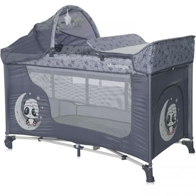 Pat Copii Pliabil Moonlight Plus 2 Nivele Cu Accesorii Cool Grey Pandas