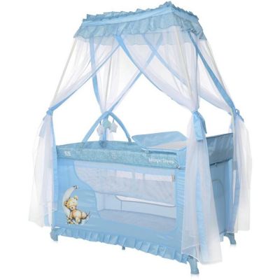 Pat Copii Pliabil Stil Baldachin Magic Sleep Cu Accesorii Blue Moon Sleeping Bear