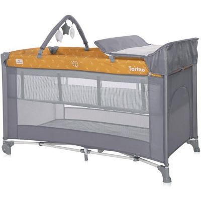 Pat Copii Pliabil Torino Plus 2 Nivele Cu Accesorii Lemon Curry Floral