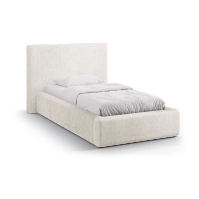 Pat crem tapițat cu spațiu de depozitare cu somieră 90x200 cm Amy – Micadoni