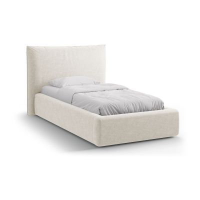 Pat crem tapițat cu spațiu de depozitare cu somieră 90x200 cm Kaelle – Micadoni