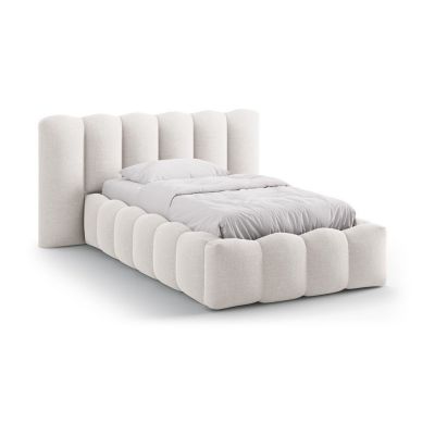 Pat crem tapițat cu spațiu de depozitare cu somieră 90x200 cm Lupine – Micadoni