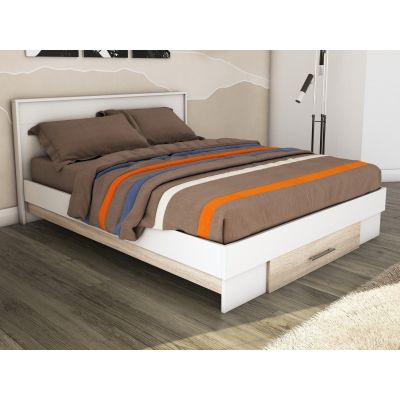 Pat cu sertar Beto, Alb/Sonoma, 160x200 cm