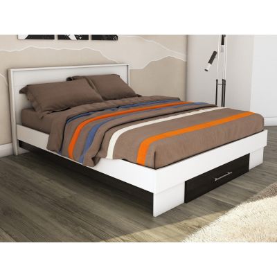 Pat cu sertar Beto, Alb/Wenge, 160x200 cm