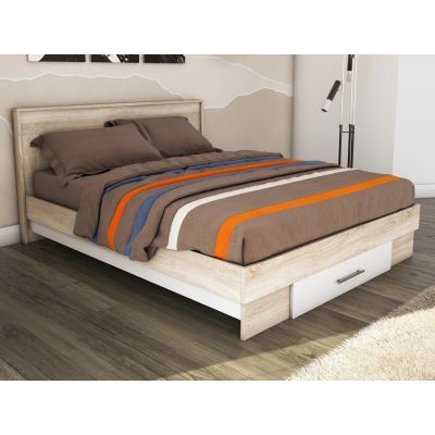 Pat cu sertar Beto, Sonoma/Alb, 160x200 cm