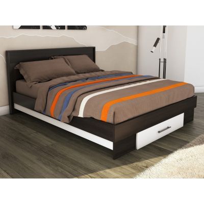 Pat cu sertar Beto, Wenge/Alb, 160x200 cm