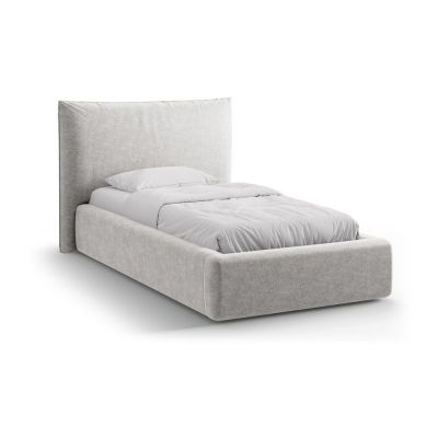 Pat gri deschis tapițat cu spațiu de depozitare cu somieră 90x200 cm Kaelle – Micadoni