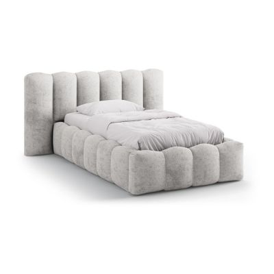 Pat gri tapițat cu spațiu de depozitare cu somieră 90x200 cm Lupine – Micadoni