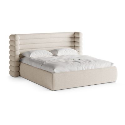 Pat matrimonial bej tapiÈu009Bat cu spaÈu009Biu de depozitare cu somierÄ160x200 cm Mount âu0080Micadoni