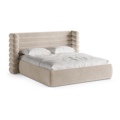 Pat matrimonial bej tapiÈu009Bat cu spaÈu009Biu de depozitare cu somierÄ200x200 cm Mount âu0080Micadoni