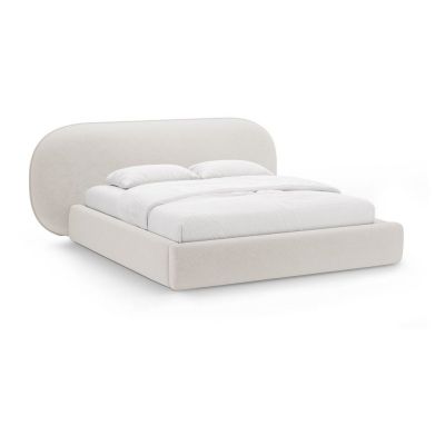 Pat matrimonial crem tapiÈu009Bat cu spaÈu009Biu de depozitare cu somierÄ200x200 cm Ovalo âu0080Micadoni