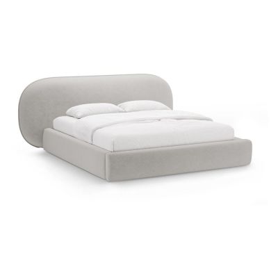 Pat matrimonial gri deschis tapiÈu009Bat cu spaÈu009Biu de depozitare cu somierÄ200x200 cm Ovalo âu0080Micadoni