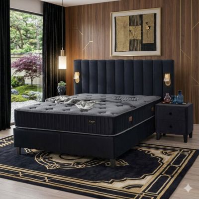 Pat + Saltea gratis Blackberry 160x200 cm stofa catifelata neagra