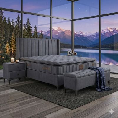 Pat + Saltea gratis Blaise Liam, gri - 180x200 cm, micro-arcuri