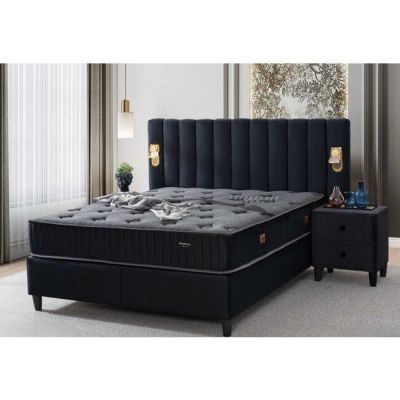 Pat + Saltea gratis Parma Blackberry 160x200 cm stofa catifelata neagra