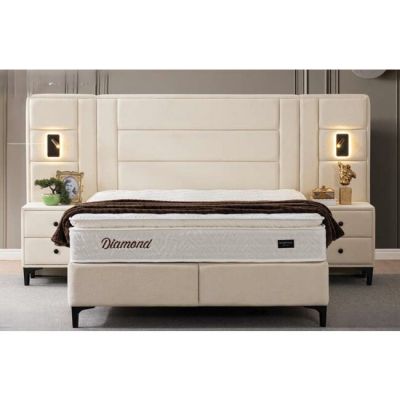 Pat + Saltea gratis Parma Diamond 160x200 cm stofa buclata bej la reducere