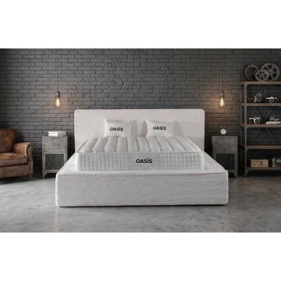 Pat +Saltea Gratis tapițat OASIS 160x200 cm crem cu somieră rabatabilă si ladă depozitare