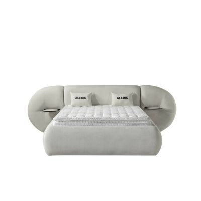 Pat tapițat cu Saltea Gratis, Aleris 160x200 cm crem cu somieră rabatabilă, ladă depozitare