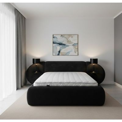 Pat tapițat cu Saltea Gratis, Aleris 180x200 cm dark blue cu somieră rabatabilă, ladă depozitare