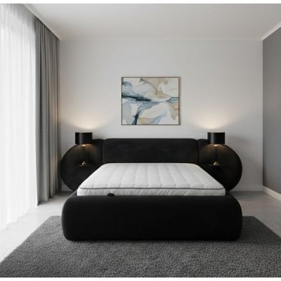 Pat tapițat cu Saltea Gratis, Aleris 200x200 cm dark blue cu somieră rabatabilă, ladă depozitare