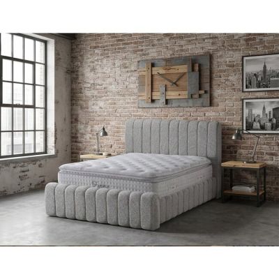 Pat tapițat cu Saltea Gratis, Boss 160x200 cm crem cu somieră rabatabilă, ladă depozitare