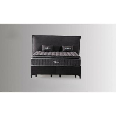 Pat tapițat cu Saltea Gratis, Chico 160x200 cm gri cu somieră rabatabilă, ladă depozitare