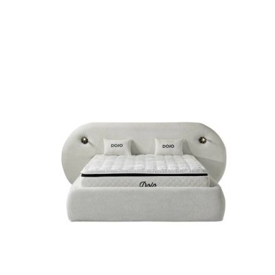 Pat tapițat cu Saltea Gratis, Dojo 140x200 cm crem cu somieră rabatabilă, ladă depozitare