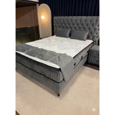 Pat Tapițat cu Saltea Gratis, Finesse, 160x200 cm, Somieră Rabatabilă și Ladă Depozitare, Gri