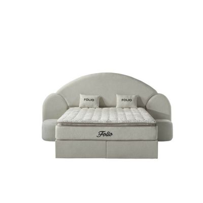 Pat tapițat cu Saltea Gratis, Folio 160x200 cm crem cu somieră rabatabilă, ladă depozitare