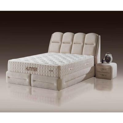 Pat tapițat cu Saltea Gratis, Hummer 160x200 cm crem cu somieră rabatabilă, ladă depozitare