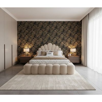 Pat tapițat cu Saltea Gratis, Looka 140x200 cm crem cu somieră rabatabilă, ladă depozitare