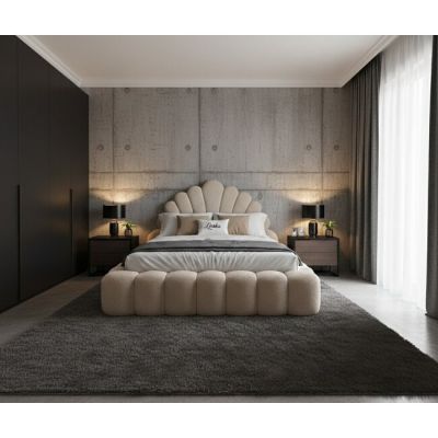 Pat tapițat cu Saltea Gratis, Looka 180x200 cm crem cu somieră rabatabilă, ladă depozitare