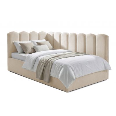 Pat Tapițat Princess de colț, cu somieră rabatabilă și ladă depozitare