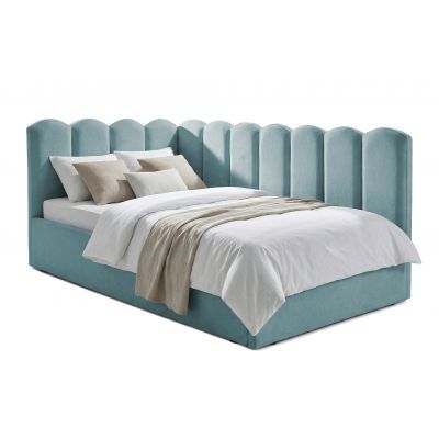 Pat Tapițat Princess de colț, cu somieră rabatabilă și ladă depozitare