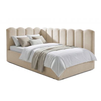 Pat Tapițat Princess de colț, cu somieră rabatabilă și ladă depozitare