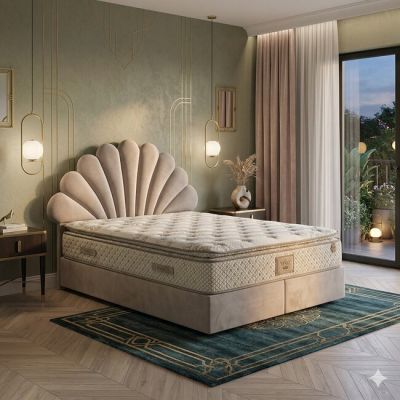 Pat tapițat + Saltea gratis Daisy - 160x200 cm, crem cu somieră rabatabilă, ladă depozitare