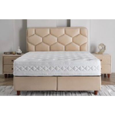 Pat Tapițat + Saltea gratis, Wool & Cotton, bej - 160/200 cm, boxspring cu depozitare