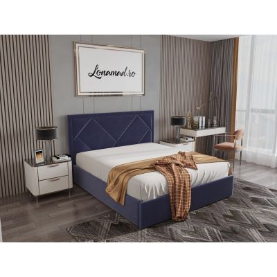 Pat tapitat cu lada de depozitare Santiago, Albastru catifea - 160x200 cm