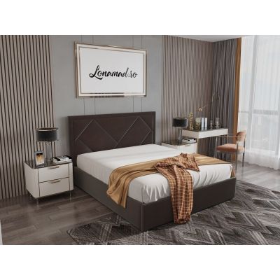 Pat tapitat cu lada de depozitare Santiago, Maro catifea - 140x200 cm