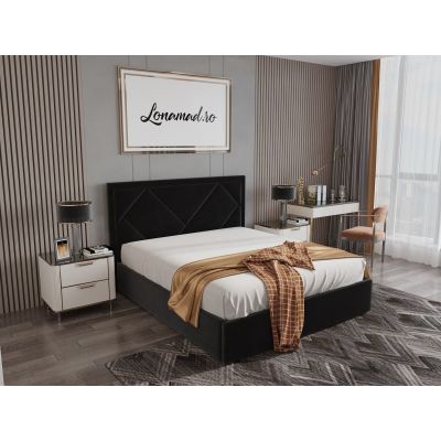 Pat tapitat cu lada de depozitare Santiago, Negru catifea - 160x200 cm